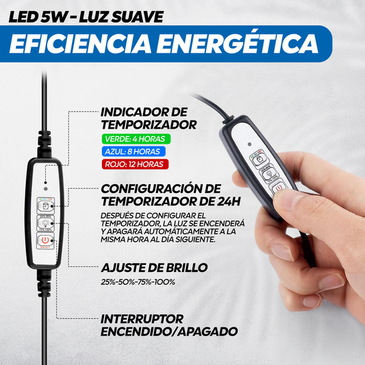 Terrario de metal de 10 cm con ventilación ajustable y luz LED inteligente para plantas de interior.