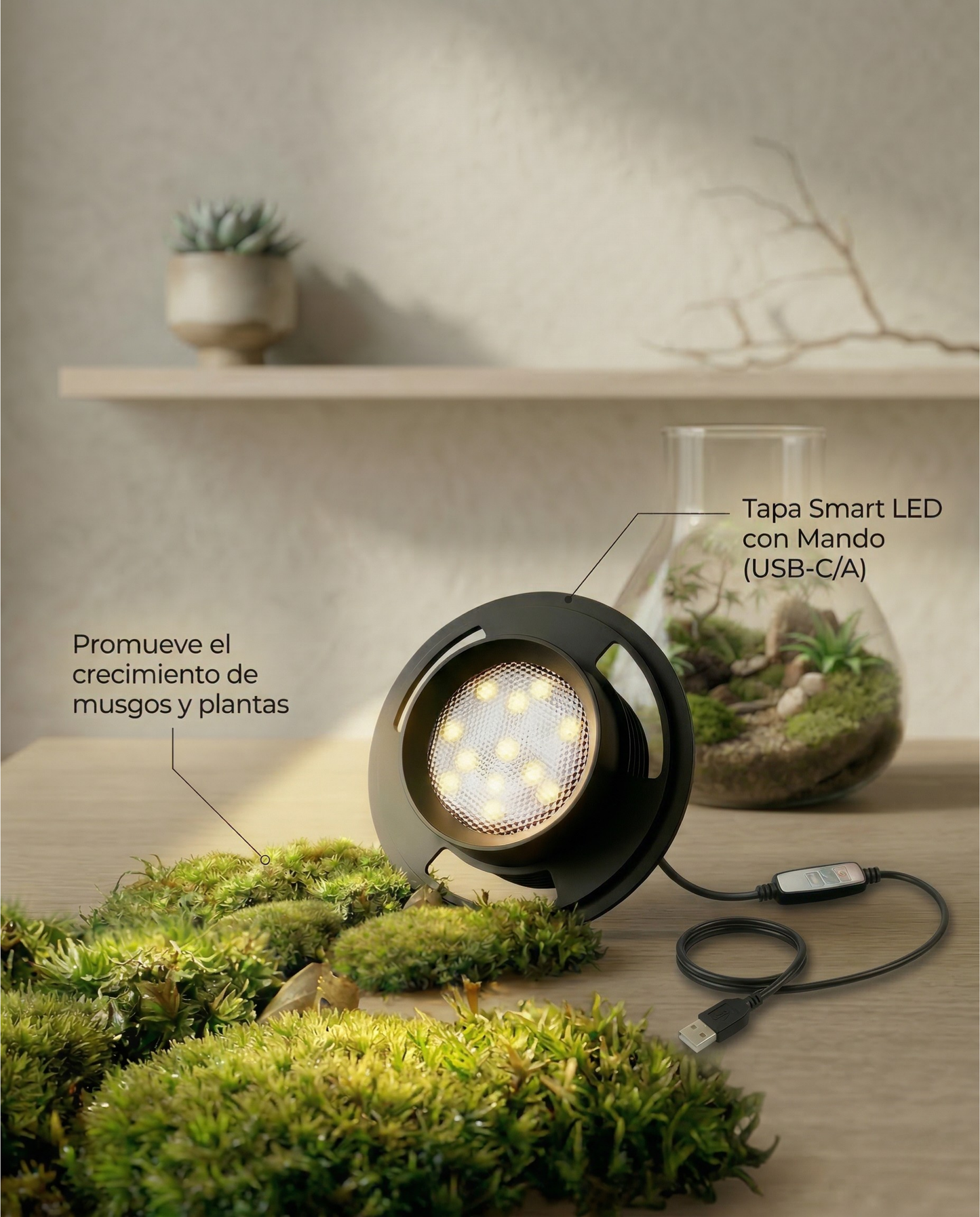 Tapa Smart LED con Ventilación (10cm) para Terrarios