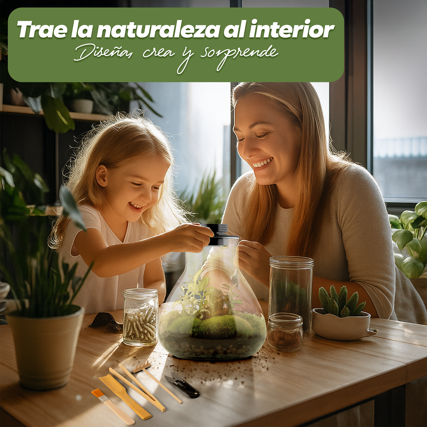Kit de terrario todo en uno con luz LED para jardinería de interior