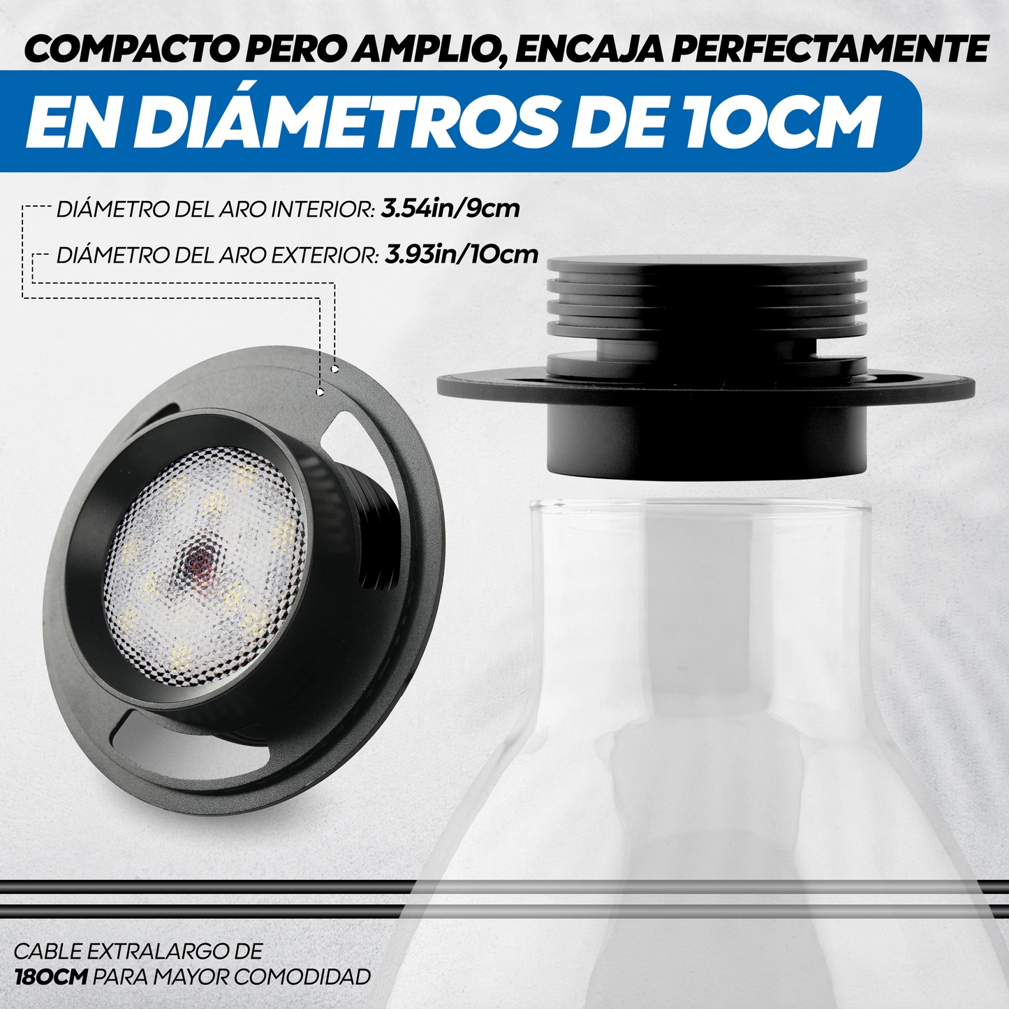 Terrario de metal de 10 cm con ventilación ajustable y luz LED inteligente para plantas de interior.